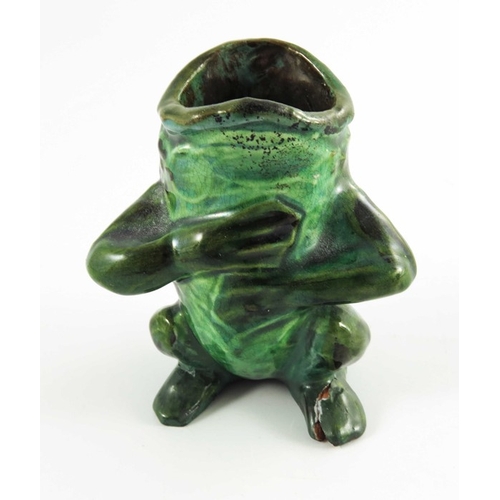 1249 - C H Brannam, an art pottery grotesque vase, circa 1900, modelled as a frog, mouth open, green brown ... 