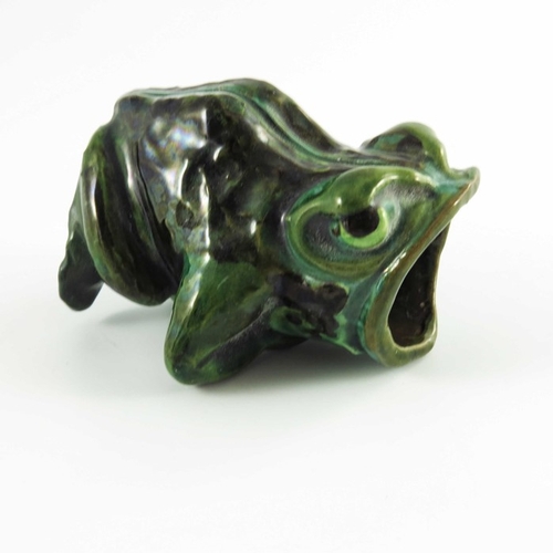 1249 - C H Brannam, an art pottery grotesque vase, circa 1900, modelled as a frog, mouth open, green brown ... 