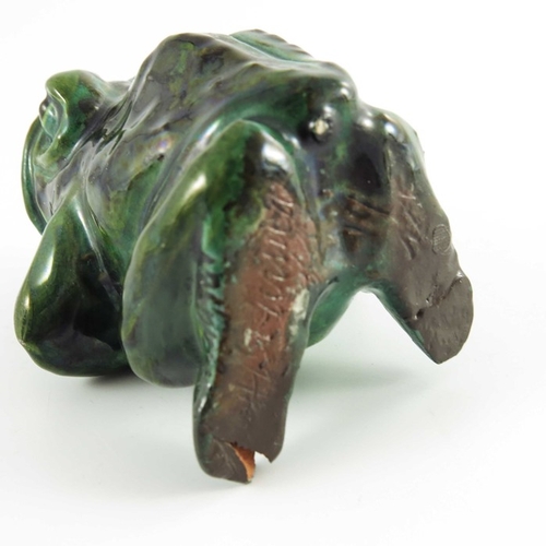 1249 - C H Brannam, an art pottery grotesque vase, circa 1900, modelled as a frog, mouth open, green brown ... 