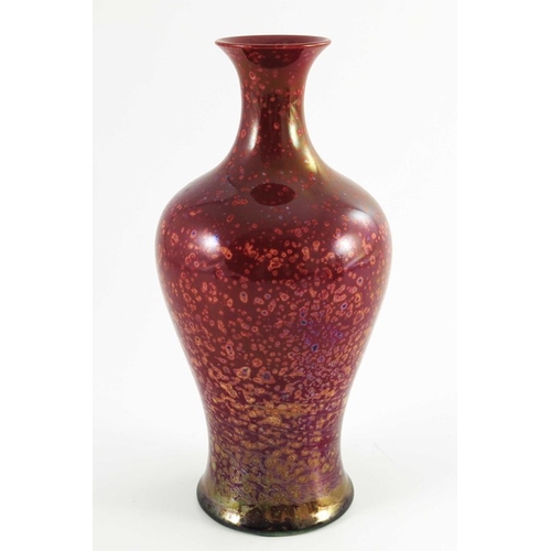 1293 - Pilkington, a Royal Lancastrian mottled ruby lustre vase, 1910, inverse baluster form with elongated... 