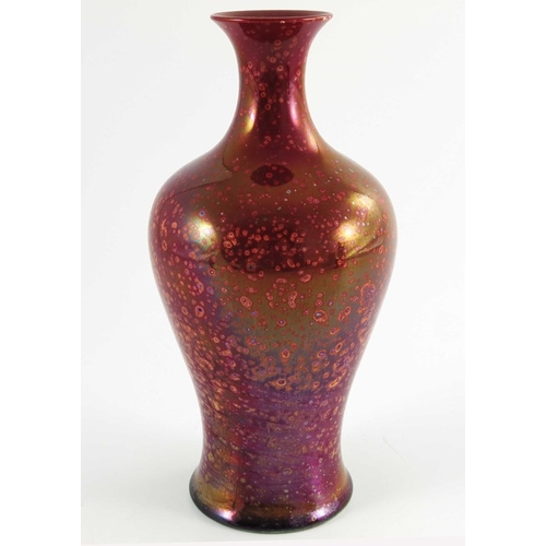 1293 - Pilkington, a Royal Lancastrian mottled ruby lustre vase, 1910, inverse baluster form with elongated... 