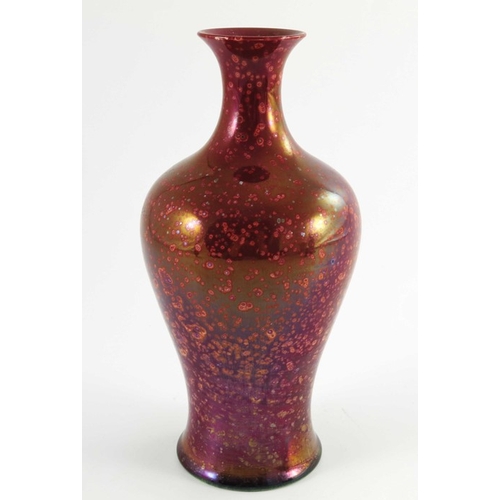 1293 - Pilkington, a Royal Lancastrian mottled ruby lustre vase, 1910, inverse baluster form with elongated... 