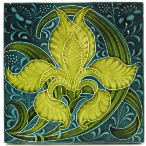 1294 - Lewis Foreman Day for Pilkington, two Arts and Crafts floral tiles, circa 1895 and 1900, press mould... 