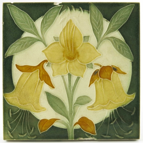 1294 - Lewis Foreman Day for Pilkington, two Arts and Crafts floral tiles, circa 1895 and 1900, press mould... 