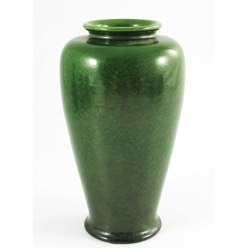 1302 - Pilkington, a Royal Lancastrian green fruit skin glazed vase, 1905, shouldered form with splayed foo... 