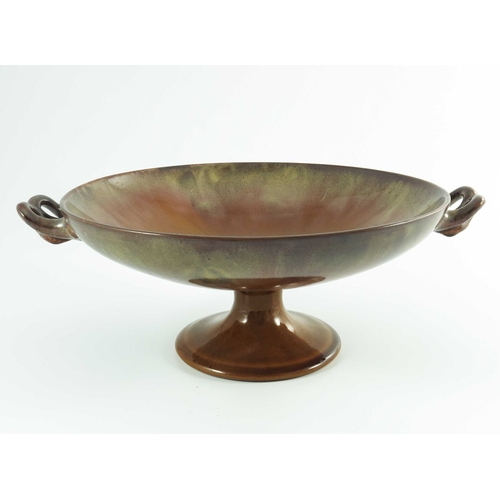 1312 - Pilkington, a Royal Lancastrian tazza or pedestal bowl, circa 1905, shape 2219A, shallow dish form w... 