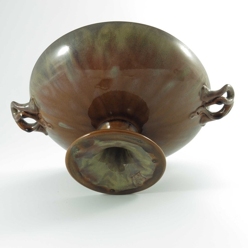 1312 - Pilkington, a Royal Lancastrian tazza or pedestal bowl, circa 1905, shape 2219A, shallow dish form w... 