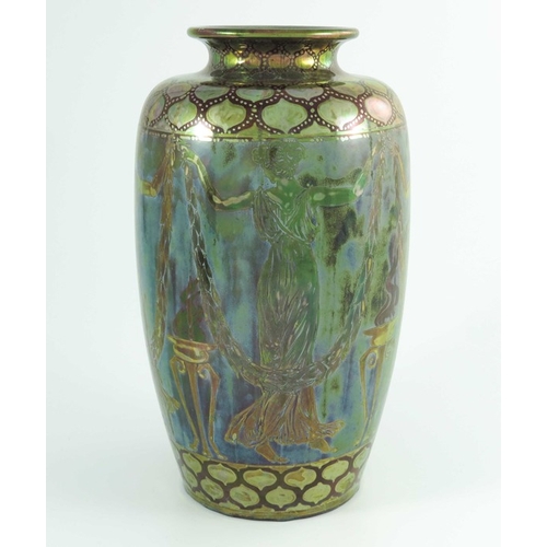 1319 - Walter Crane and Richard Joyce for Pilkington, a Royal Lancastrian lustre 'Figures Ogee' vase, circa... 