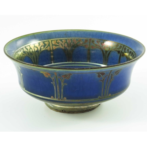 1320 - Jessie Jones for Pilkington, a Royal Lancastrian lustre bowl, circa 1912, squat waisted form, painte... 