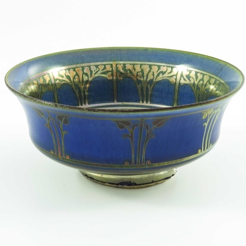 1320 - Jessie Jones for Pilkington, a Royal Lancastrian lustre bowl, circa 1912, squat waisted form, painte... 