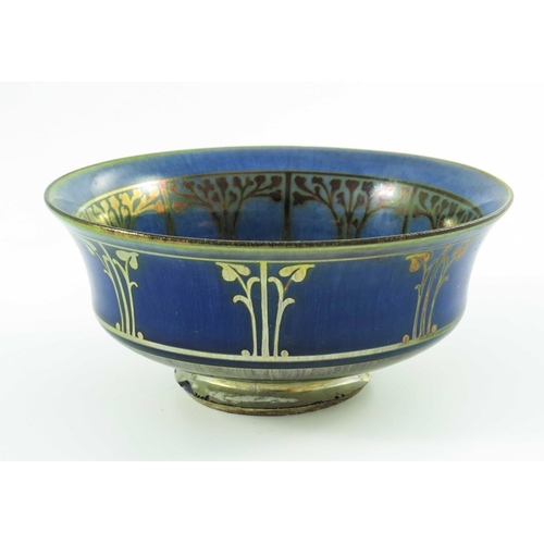 1320 - Jessie Jones for Pilkington, a Royal Lancastrian lustre bowl, circa 1912, squat waisted form, painte... 