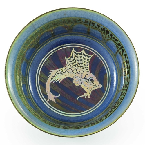 1320 - Jessie Jones for Pilkington, a Royal Lancastrian lustre bowl, circa 1912, squat waisted form, painte... 