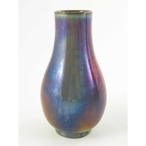 1321 - Pilkington, a Royal Lancastrian lustre vase, 1911, pear shaped baluster form, plain iridescent glaze... 