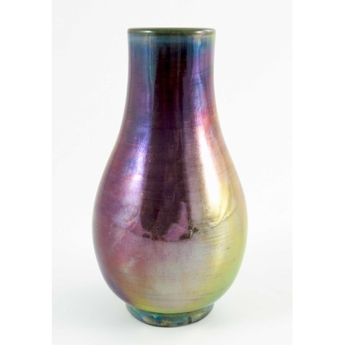 1321 - Pilkington, a Royal Lancastrian lustre vase, 1911, pear shaped baluster form, plain iridescent glaze... 