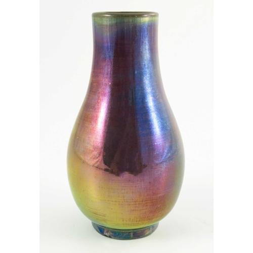 1321 - Pilkington, a Royal Lancastrian lustre vase, 1911, pear shaped baluster form, plain iridescent glaze... 