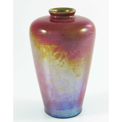 1322 - Pilkington, a Royal Lancastrian lustre vase, 1911, shouldered form, iridescent red to purple glaze, ... 