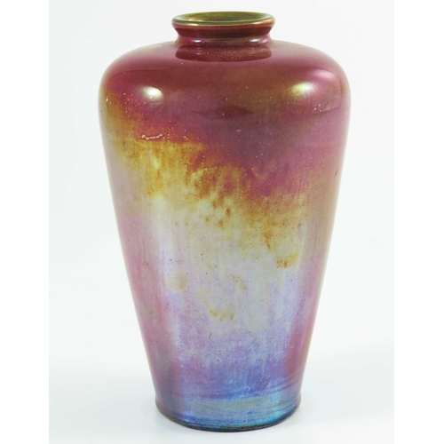 1322 - Pilkington, a Royal Lancastrian lustre vase, 1911, shouldered form, iridescent red to purple glaze, ... 