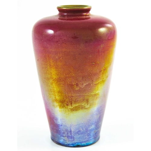 1322 - Pilkington, a Royal Lancastrian lustre vase, 1911, shouldered form, iridescent red to purple glaze, ... 