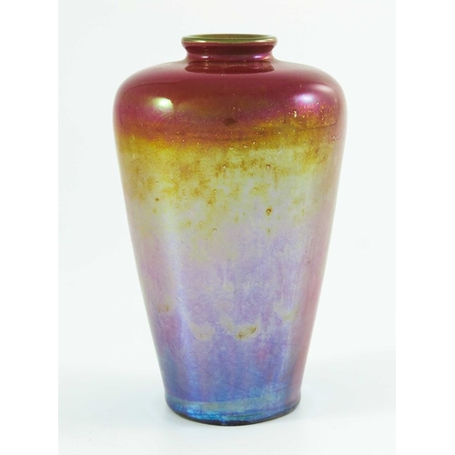 1322 - Pilkington, a Royal Lancastrian lustre vase, 1911, shouldered form, iridescent red to purple glaze, ... 