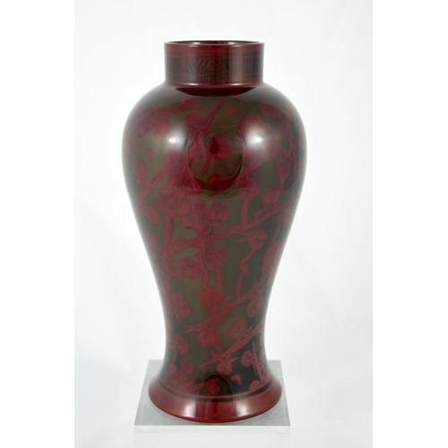 1328 - Hilda Carter for Bernard Moore, a flambe prunus vase, inverse baluster form, painted in the round, m... 