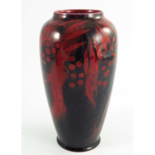 1332 - Charles Noke and Fred Allen for Royal Doulton, a Sung flambe vase, circa 1950 , painted with berries... 