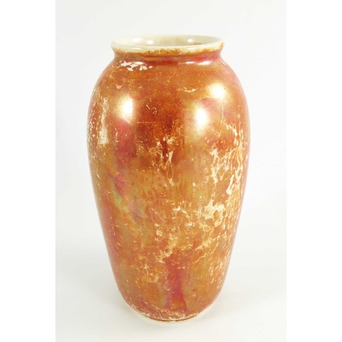 1339 - A Ruskin orange lustre glaze vase, shouldered form, impressed marks, 19cm high