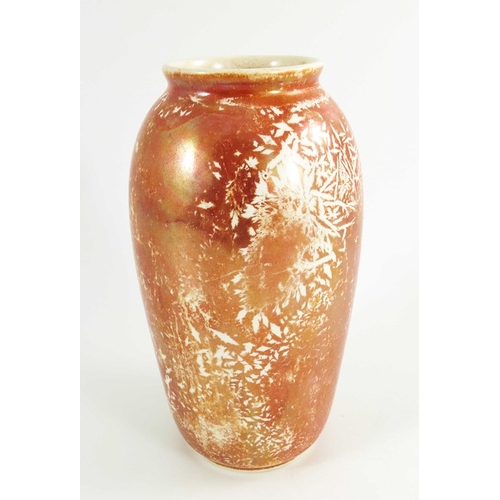 1339 - A Ruskin orange lustre glaze vase, shouldered form, impressed marks, 19cm high