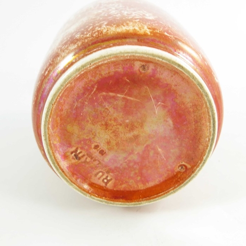 1339 - A Ruskin orange lustre glaze vase, shouldered form, impressed marks, 19cm high