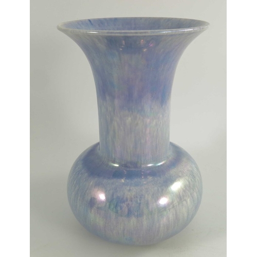 1340 - A Ruskin lilac lustre glaze vase, 1925, bulbous form with everted rim, impressed marks, 24cm high