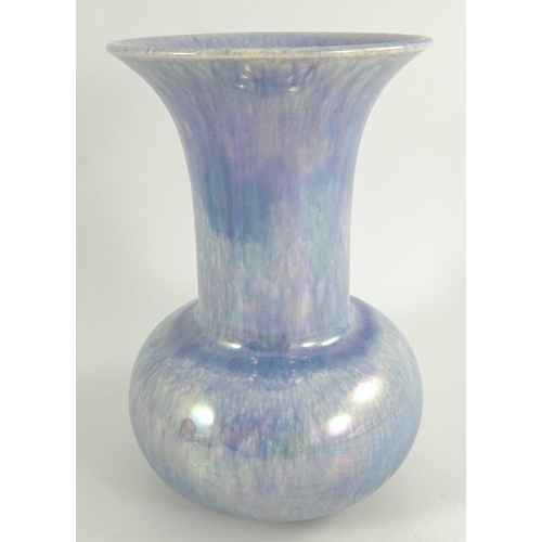 1340 - A Ruskin lilac lustre glaze vase, 1925, bulbous form with everted rim, impressed marks, 24cm high