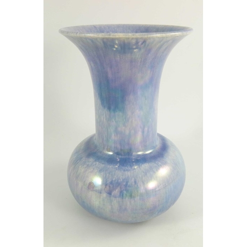 1340 - A Ruskin lilac lustre glaze vase, 1925, bulbous form with everted rim, impressed marks, 24cm high