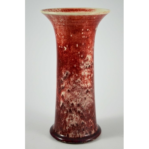 1347 - A Ruskin high fired vase, circa 1920, waisted form, white draining to red with speckled inclusions, ... 