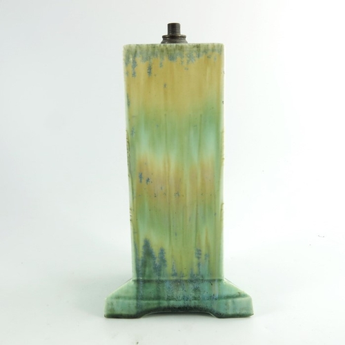 1360 - A Ruskin Crystalline glazed lamp base, circa 1930, straight sided stepped triangular form, impressed... 