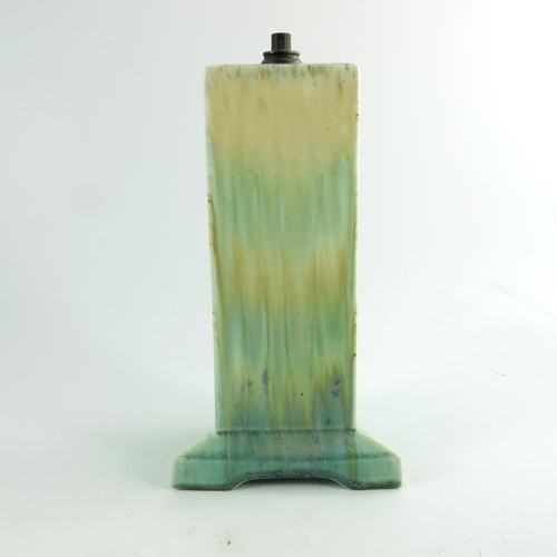 1360 - A Ruskin Crystalline glazed lamp base, circa 1930, straight sided stepped triangular form, impressed... 