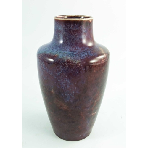 1361 - A Ruskin high fired vase, 1924, shouldered form, red and purple glaze, impressed marks, 25cm high