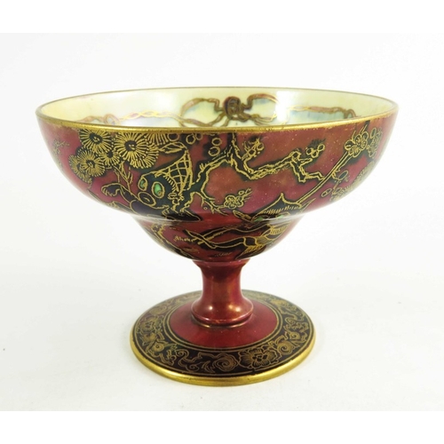 1365 - Daisy Makeig Jones for Wedgwood, a Firbolgs Fairyland lustre Melba cup, Z5200, pedestal ogee form, g... 