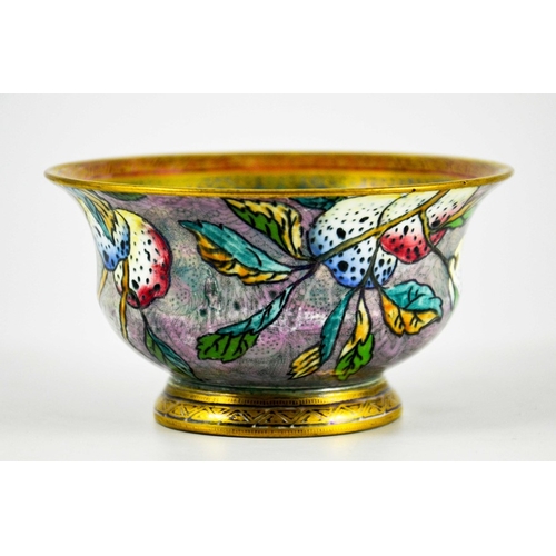 1366 - Daisy Makeig Jones for Wedgwood, a Fruit lustre bowl, footed form with everted rim, the exterior wit... 