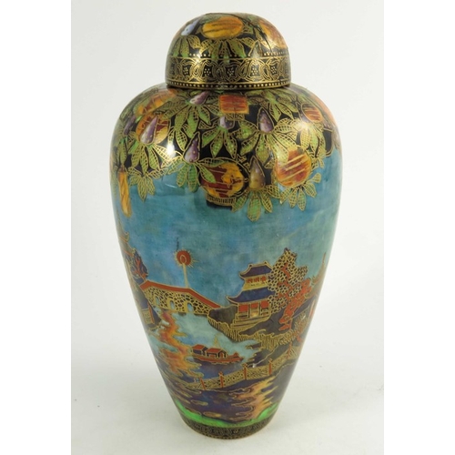 1371 - Daisy Makeig Jones for Wedgwood, a Pagoda lustre vase and cover, Z5226, shouldered ovoid form, gilt ... 