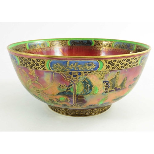 1373 - Daisy Makeig Jones for Wedgwood, a Flame Daventry lustre bowl, Z5413, Imperial form, gilt and incise... 