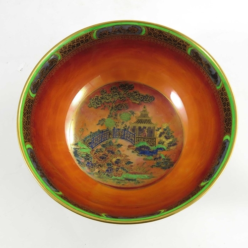 1373 - Daisy Makeig Jones for Wedgwood, a Flame Daventry lustre bowl, Z5413, Imperial form, gilt and incise... 