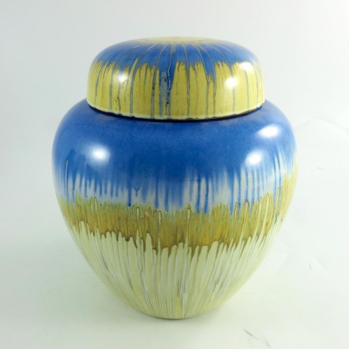 1394 - Eric Slater for Shelley, a large Harmony ginger jar and cover, blue and yellow, 23cm high