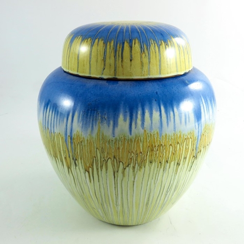 1394 - Eric Slater for Shelley, a large Harmony ginger jar and cover, blue and yellow, 23cm high