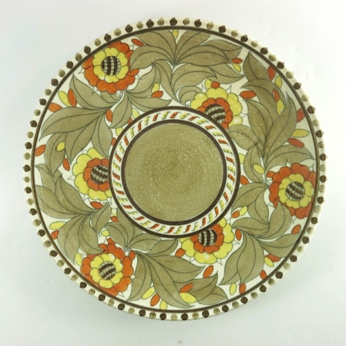 1395 - Charlotte Rhead for Crown Ducal, a large Persian Rose charger, circa 1930, signed verso, printed mar... 