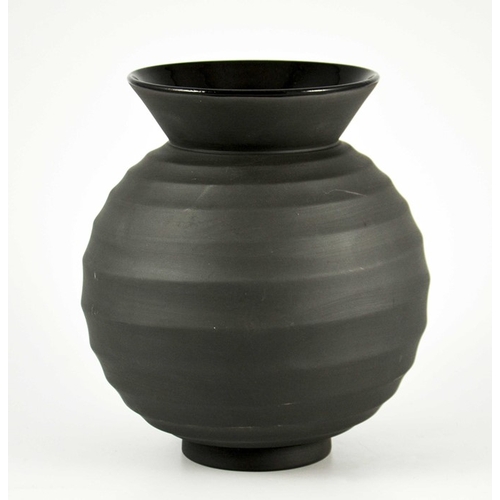 1398 - Nick Munro for Wedgwood, a black basalt vase, 1999, fluted spherical form with conical flared rim, p... 