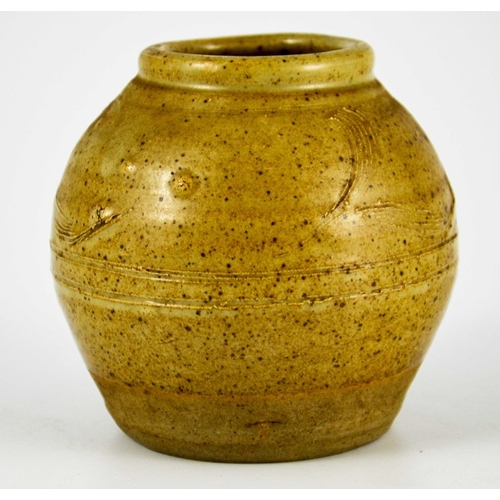 1401 - Bernard Leach, a St Ives studio pottery vase, ovoid form, incised combed L decoration, impressed sea... 