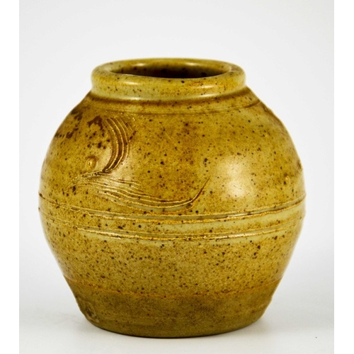 1401 - Bernard Leach, a St Ives studio pottery vase, ovoid form, incised combed L decoration, impressed sea... 