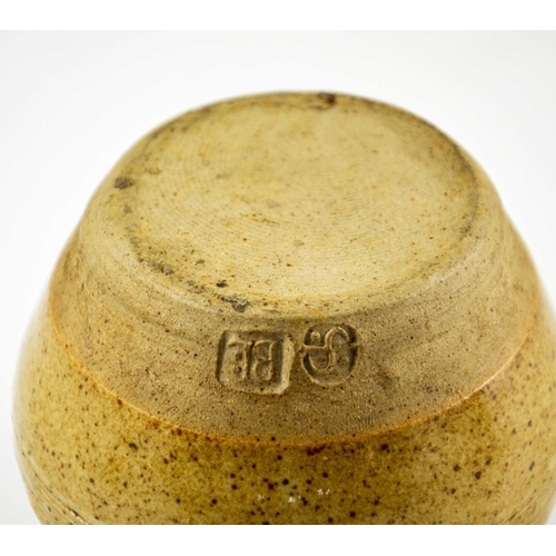 1401 - Bernard Leach, a St Ives studio pottery vase, ovoid form, incised combed L decoration, impressed sea... 