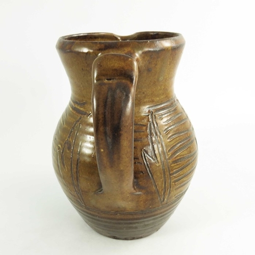 1410 - Michael Cardew for Wenford Bridge, a studio pottery jug, incised panels of horizontal stripes betwee... 