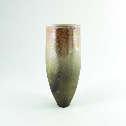 1421 - Gerry Unsworth, a studio pottery raku vase, elongated amphora form, crackled pink lustre glaze over ... 