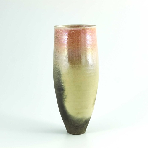 1421 - Gerry Unsworth, a studio pottery raku vase, elongated amphora form, crackled pink lustre glaze over ... 